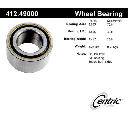 Wheel Bearing-C-TEK Standard Axle Shaft Hub and Rear,Front Centric 412.49000E